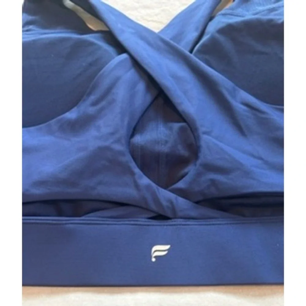 Fabletics Navy Blue High Neck Crisscross Back Sports Bra